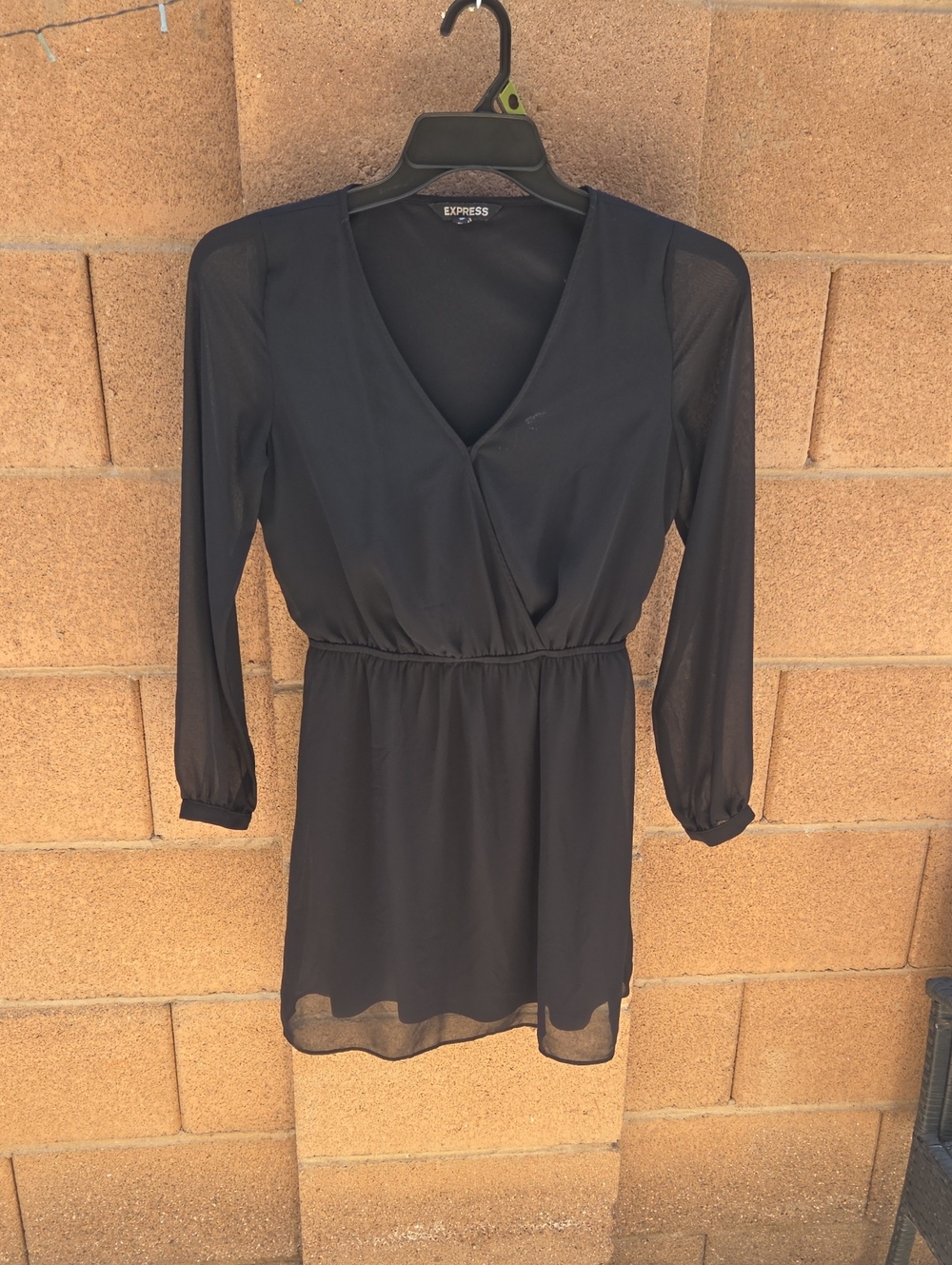 Express Black V-Neck Wrap-Style Long Sleeve Dress XS